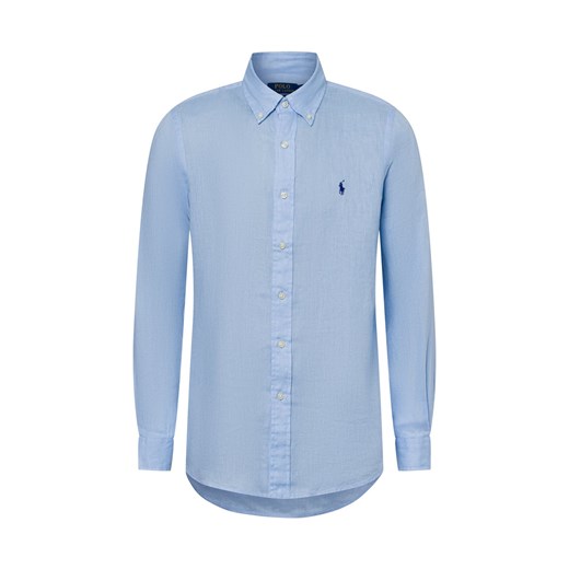 Polo Ralph Lauren Męska koszula lniana na co dzień Mężczyźni Modern Fit len błękit królewski jednolity ze sklepu vangraaf w kategorii Koszule męskie - zdjęcie 180447332