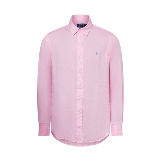 Polo Ralph Lauren Męska koszula lniana na co dzień Mężczyźni Modern Fit len różowy jednolity ze sklepu vangraaf w kategorii Koszule męskie - zdjęcie 180447333