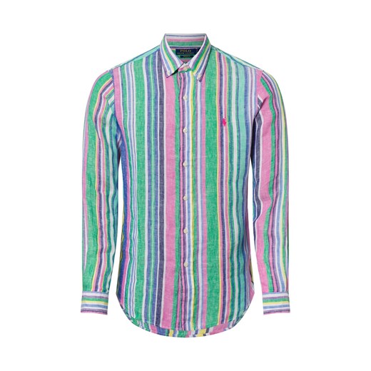 Polo Ralph Lauren Męska koszula lniana na co dzień Mężczyźni Modern Fit len wielokolorowy w paski ze sklepu vangraaf w kategorii Koszule męskie - zdjęcie 180447334