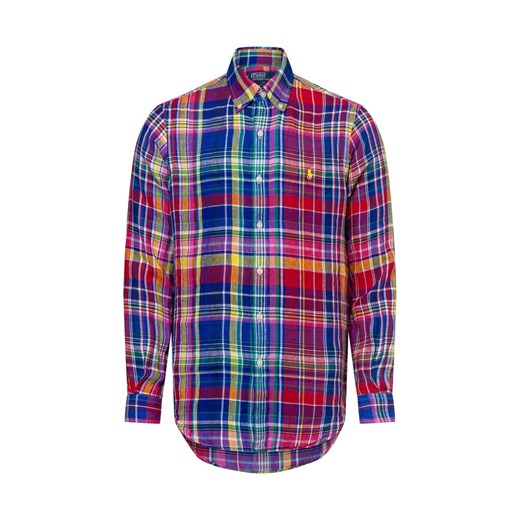 Polo Ralph Lauren Męska koszula lniana na co dzień Mężczyźni Modern Fit len niebieski w kratkę ze sklepu vangraaf w kategorii Koszule męskie - zdjęcie 180447340