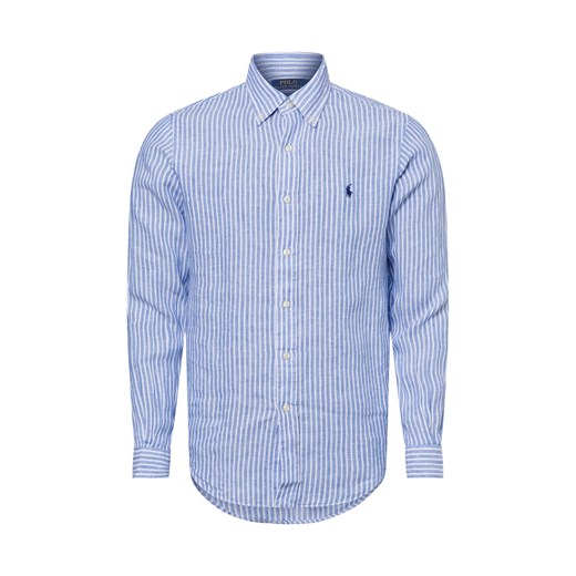 Polo Ralph Lauren Męska koszula lniana na co dzień Mężczyźni Modern Fit len błękit królewski w paski ze sklepu vangraaf w kategorii Koszule męskie - zdjęcie 180447371