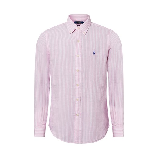 Polo Ralph Lauren Męska koszula lniana na co dzień Mężczyźni Modern Fit len brudny róż w paski ze sklepu vangraaf w kategorii Koszule męskie - zdjęcie 180447372