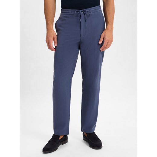 Finshley & Harding London Męskie spodnie materiałowe - Cross Mężczyźni granatowy jednolity ze sklepu vangraaf w kategorii Spodnie męskie - zdjęcie 180447580