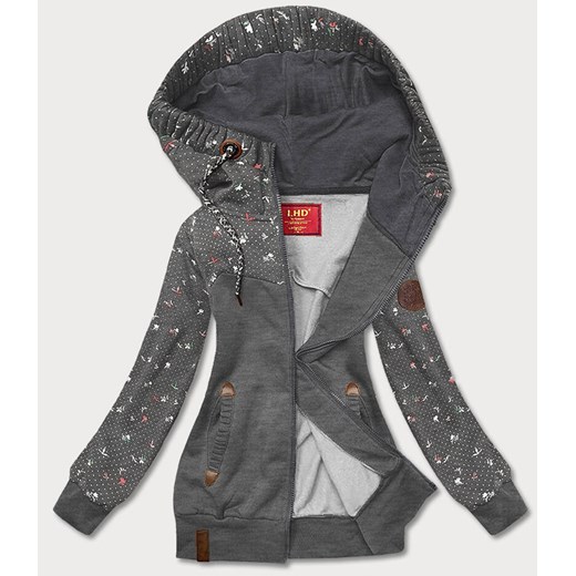 Bluza damska z kwiatuszkami ciemna szara (AMG828) ze sklepu goodlookin.pl w kategorii Bluzy damskie - zdjęcie 180449380