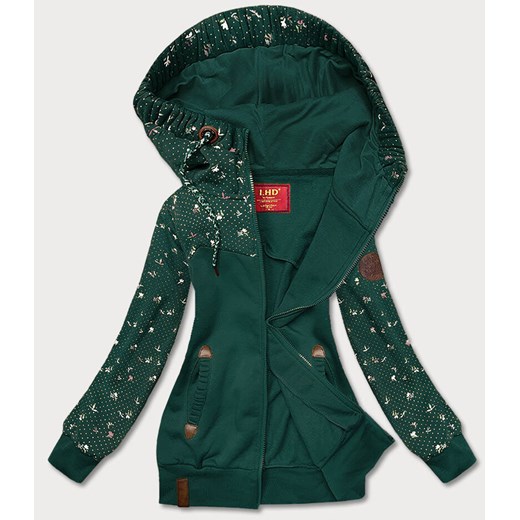 Bluza damska z kwiatuszkami ciemna zielona (AMG828) ze sklepu goodlookin.pl w kategorii Bluzy damskie - zdjęcie 180449460