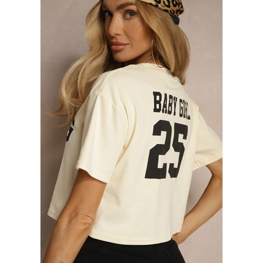 Jasnożółty Krótki T-shirt z Bawełny o Kroju Oversize Zarvela ze sklepu renee.pl w kategorii Bluzki damskie - zdjęcie 180451412