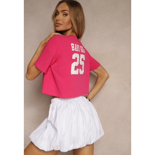 Fuksjowy Krótki T-shirt z Bawełny o Kroju Oversize Zarvela ze sklepu renee.pl w kategorii Bluzki damskie - zdjęcie 180452932