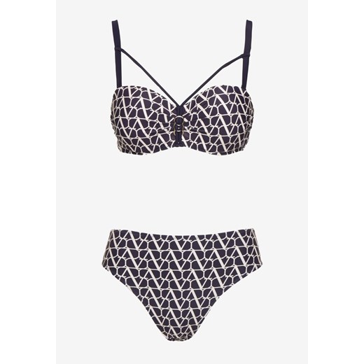 Granatowe Bikini Biustonosz i Majtki Typu Figi w Geometryczny Wzór Linarissa ze sklepu renee.pl w kategorii Stroje kąpielowe - zdjęcie 180452954