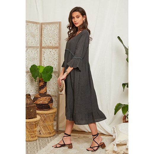 Lin Passion Lniana sukienka w kolorze antracytowym Lin Passion 34/36 okazja Limango Polska