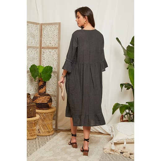 Lin Passion Lniana sukienka w kolorze antracytowym Lin Passion 34/36 okazja Limango Polska