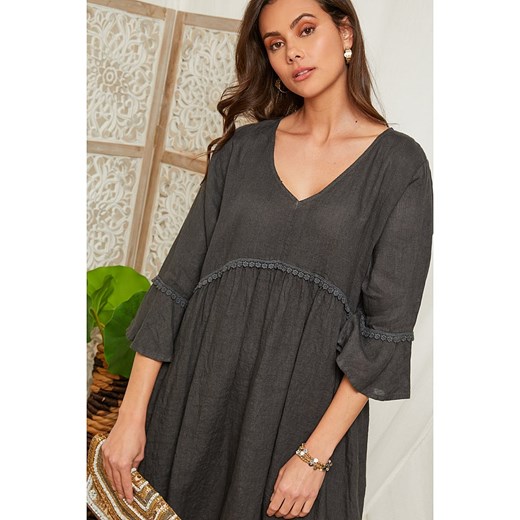 Lin Passion Lniana sukienka w kolorze antracytowym Lin Passion 34/36 Limango Polska okazja