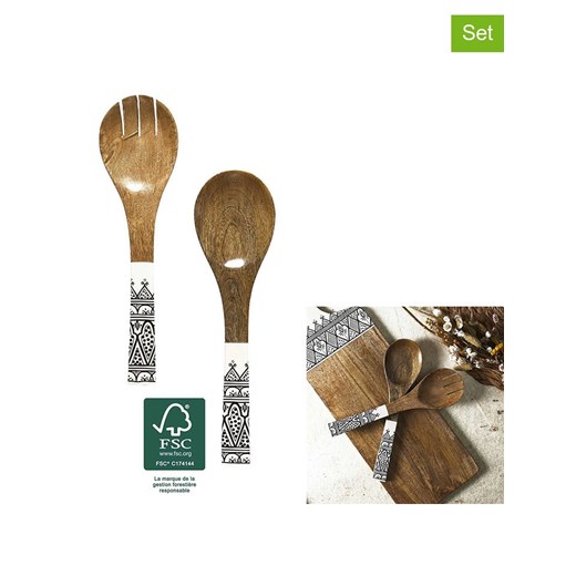 Ethnical Life Sztućce sałatkowe (2 szt.) w kolorze brązowo-beżowo-czarnym - dł. 30 cm ze sklepu Limango Polska w kategorii Sztućce - zdjęcie 180453400