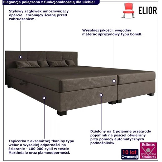 Brązowe łóżko welurowe z zagłówkiem Esceni 4X - 3 rozmiary Elior One Size Edinos.pl