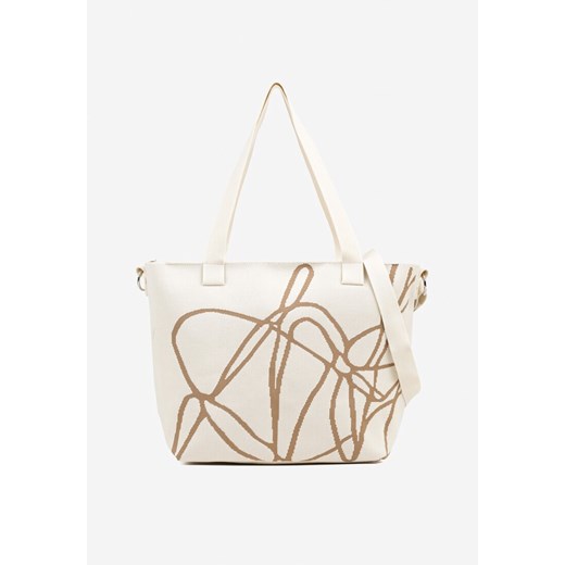 Jasnobeżowa Torebka Shopperka w Abstrakcyjny Wzór z Dodatkowym Paskiem na Ramię Oberina ze sklepu born2be.pl w kategorii Torby Shopper bag - zdjęcie 180458864