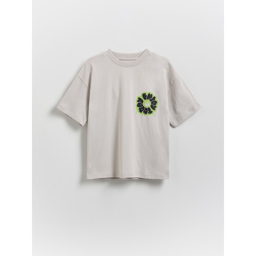 Reserved - Bawełniany t-shirt z nadrukiem - jasnoszary ze sklepu Reserved w kategorii T-shirty chłopięce - zdjęcie 180459814