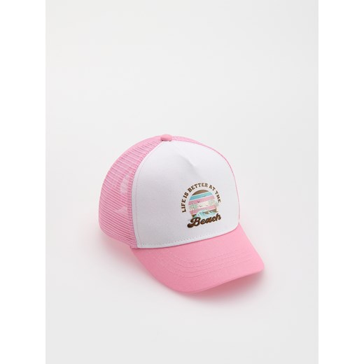 Reserved - Czapka z daszkiem z nadrukiem - pastelowy róż ze sklepu Reserved w kategorii Czapki dziecięce - zdjęcie 180459991