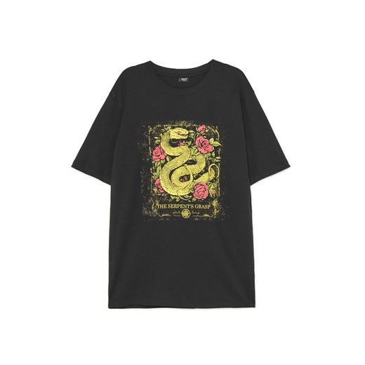 Cropp - Czarny T-shirt z motywem węża - czarny ze sklepu Cropp w kategorii T-shirty męskie - zdjęcie 180460750