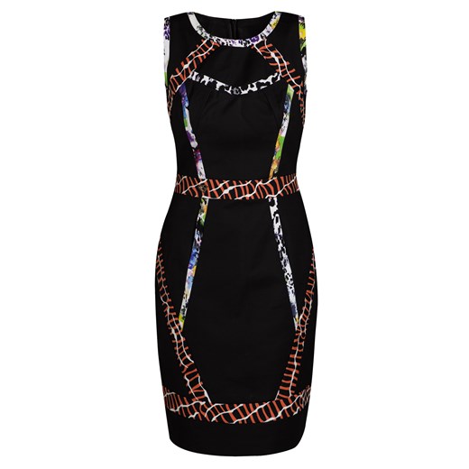 Sukienka z multikolorowymi lamówkami e-monnari czarny dopasowane