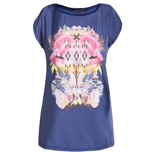 T-shirt z flamingami e-monnari niebieski bez wzorów/nadruków