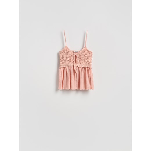 Reserved - Top z szydełkowaną górą - jasnopomarańczowy Reserved S Reserved