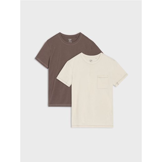 Sinsay - Koszulki z ozdobną kieszenią na piersi 2 pack - beżowy ze sklepu Sinsay w kategorii T-shirty chłopięce - zdjęcie 181031950