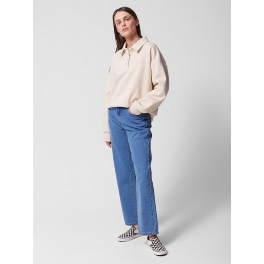 Damskie jeansy straight Outhorn  OTHWSS24TTROF723 - niebieskie ze sklepu Sportstylestory.com w kategorii Jeansy damskie - zdjęcie 181032103
