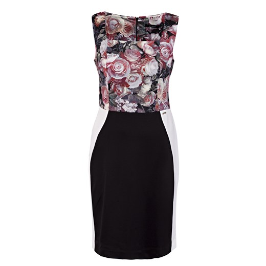 Sukienka z kwiatowym karczkiem e-monnari czarny abstrakcyjne wzory