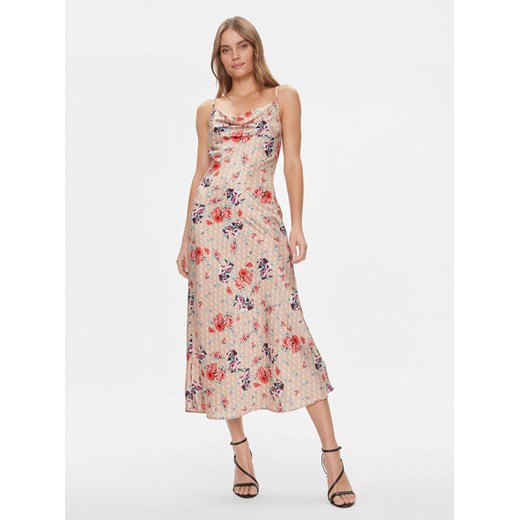 Guess Sukienka koktajlowa W3GK85 WD8G2 Beżowy Regular Fit ze sklepu MODIVO w kategorii Sukienki - zdjęcie 181058951
