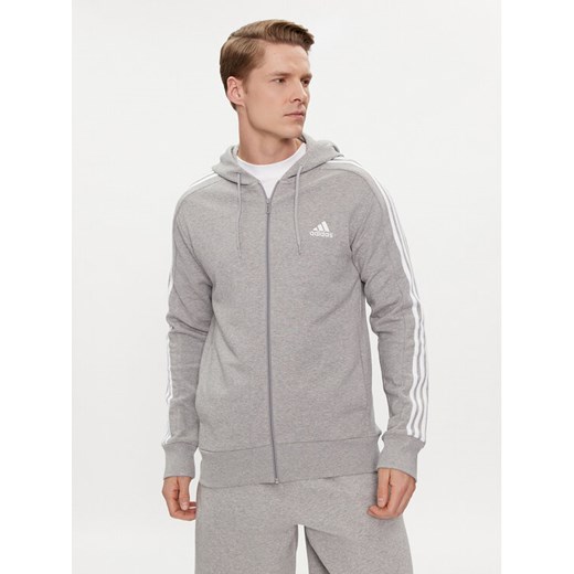 adidas Bluza Essentials French Terry 3-Stripes Full-Zip Hoodie IC9833 Szary Regular Fit ze sklepu MODIVO w kategorii Bluzy męskie - zdjęcie 181092041