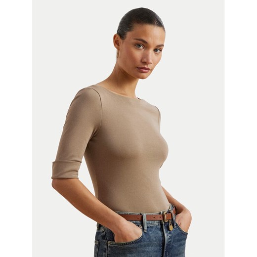 LAUREN RALPH LAUREN Bluzka 200654963191 Beżowy Slim Fit ze sklepu MODIVO w kategorii Bluzki damskie - zdjęcie 181095991