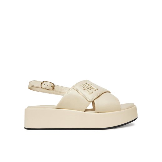 Tommy Hilfiger Sandały Th Logo Hw Padded Leather Sandal FW0FW08808 Beżowy ze sklepu MODIVO w kategorii Sandały damskie - zdjęcie 181103372