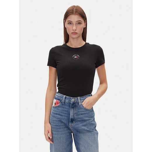 Tommy Jeans T-Shirt Tjw Slim Essential Logo 2 Tee DW0DW20316 Czarny Regular Fit ze sklepu MODIVO w kategorii Bluzki damskie - zdjęcie 181103671