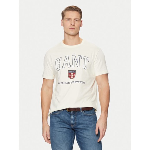 Gant T-Shirt 2003290 Écru Regular Fit ze sklepu MODIVO w kategorii T-shirty męskie - zdjęcie 181114103