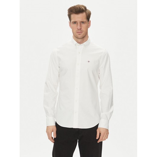 Gant Koszula Slim Oxford Stretch 3230115 Biały Slim Fit ze sklepu MODIVO w kategorii Koszule męskie - zdjęcie 181128864