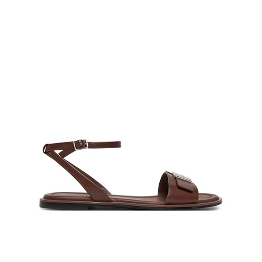 Calvin Klein Sandały Flat Sandal W/Ck Hw - Lth HW0HW02367 Brązowy ze sklepu MODIVO w kategorii Sandały damskie - zdjęcie 181137261
