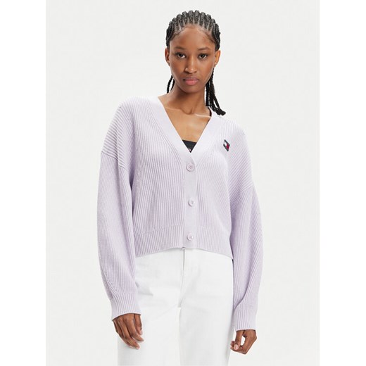 Tommy Jeans Kardigan Essential DW0DW17253 Fioletowy Relaxed Fit ze sklepu MODIVO w kategorii Swetry damskie - zdjęcie 181142783