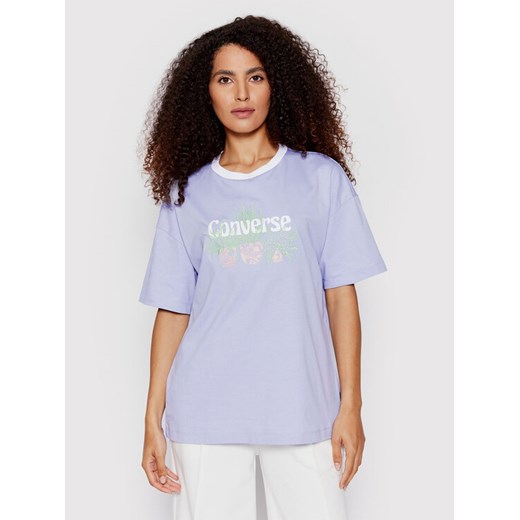 Converse T-Shirt 10023937-A04 Fioletowy Loose Fit ze sklepu MODIVO w kategorii Bluzki damskie - zdjęcie 181145692