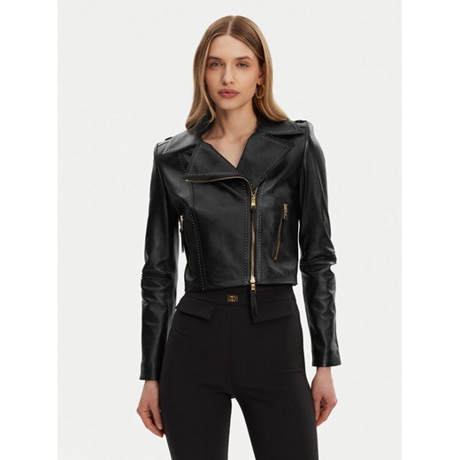 Elisabetta Franchi Kurtka skórzana GD-47Z-51E2-V1200 Czarny Regular Fit ze sklepu MODIVO w kategorii Kurtki damskie - zdjęcie 181180711