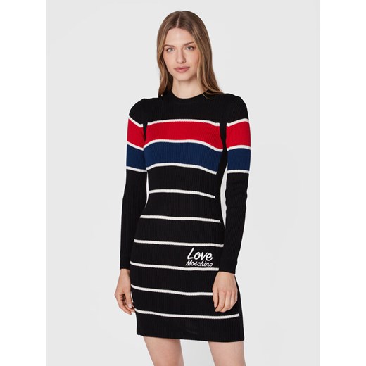 LOVE MOSCHINO Sukienka dzianinowa WSE1611X 1148 Czarny Slim Fit ze sklepu MODIVO w kategorii Sukienki - zdjęcie 181196643
