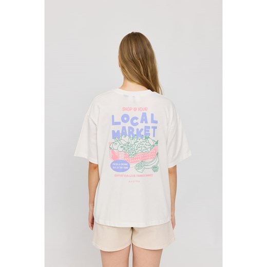 Bluzka damska biała Mazine z bawełny casual z krótkim rękawem z okrągłym dekoltem 