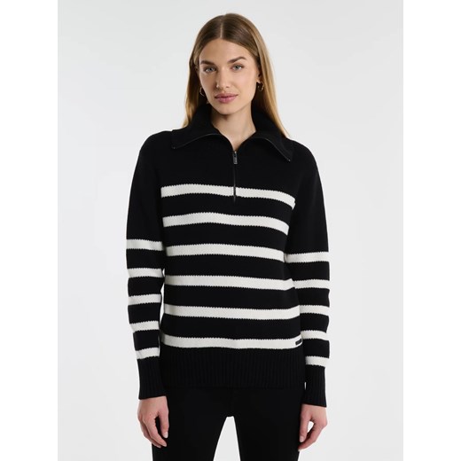 Sweter damski w czarno-białe paski rozpinany z dodatkiem kaszmiru Stripalia 906 ze sklepu Big Star w kategorii Swetry damskie - zdjęcie 181220954