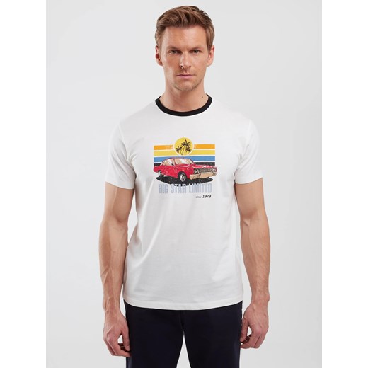 Koszulka męska z kolorowym nadrukiem biała Ralier 100 ze sklepu Big Star w kategorii T-shirty męskie - zdjęcie 181220974
