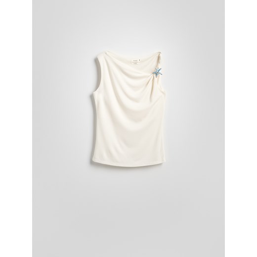 Reserved - Bluzka z ozdobną aplikacją - złamana biel Reserved XL Reserved