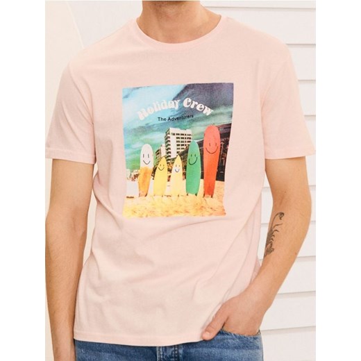 Sinsay - Koszulka z kolorowym letnim nadrukiem - różowy ze sklepu Sinsay w kategorii T-shirty męskie - zdjęcie 181223230
