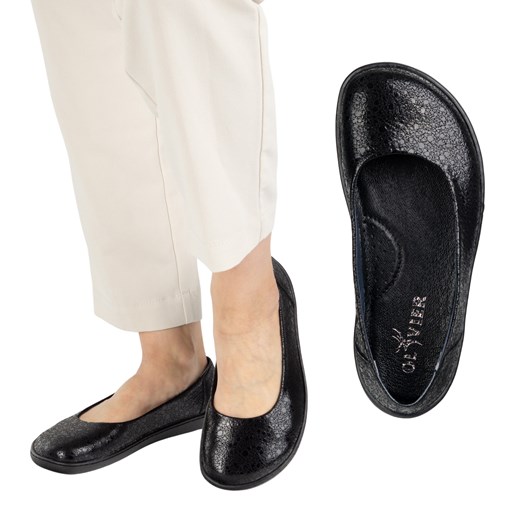 BAREFOOT Damskie CZÓŁENKA minimalistyczne wsuwane 1771POL CZARNE OCZKA ze sklepu butyolivier w kategorii Półbuty damskie - zdjęcie 181224162