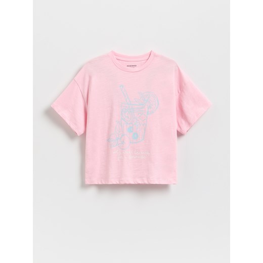 Reserved - T-shirt z nadrukiem - pastelowy róż ze sklepu Reserved w kategorii Bluzki dziewczęce - zdjęcie 181225332