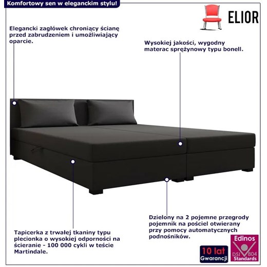Ciemnoszare łóżko dwuosobowe z zagłówkiem Fionis 3X - 3 rozmiary Elior One Size Edinos.pl