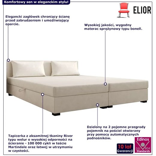 Kremowe welurowe łóżko dwuosobowe Fionis 4X - 3 rozmiary Elior One Size Edinos.pl