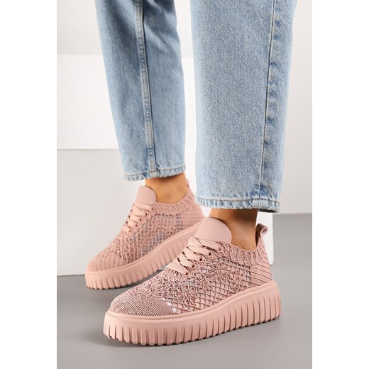 Różowe Ażurowe Sneakersy Vices na Grubej Podeszwie z Tłoczeniem Luminise ze sklepu born2be.pl w kategorii Buty sportowe damskie - zdjęcie 181225882