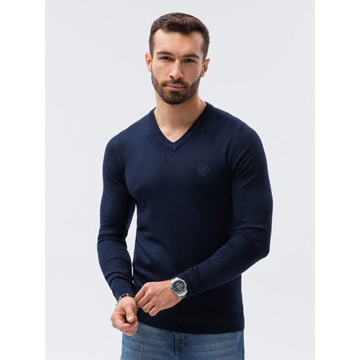 Sweter męski z haftem - granatowy V22 E191 ze sklepu ombre w kategorii Swetry męskie - zdjęcie 181230781